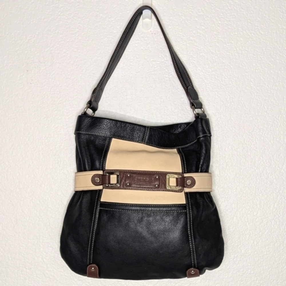 Tignanello Black, Cream‎ and Brown Leather Shoulder Bag